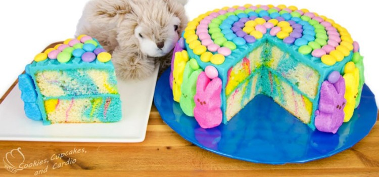 Edible Easter Rainbow Marbled Cake With Peeps And M M S