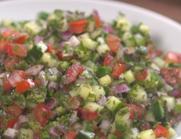 Close-up of Mediterranean Cucumber Salad for summer