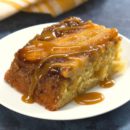Piece of bananas foster upside-down cake