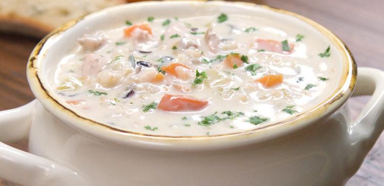 Creamy Chicken and Wild Rice Soup finished product.