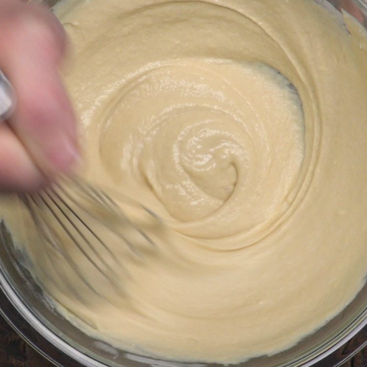 Mix pancake batter until fully blended