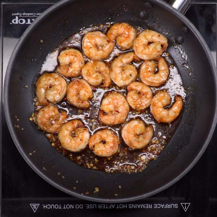 honey garlic shrimp in pan