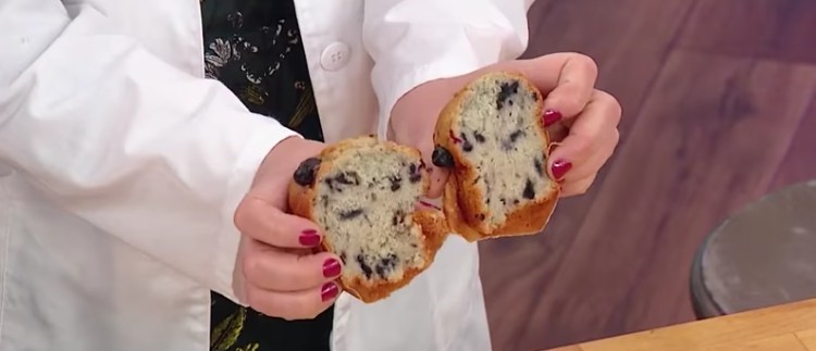 blueberry muffin split in half