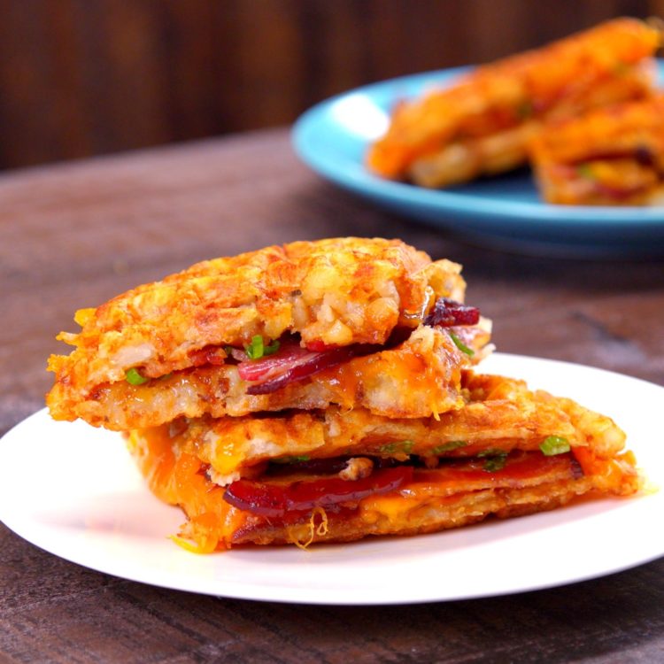 Tater Tot Grilled Cheese bacon sandwich plated