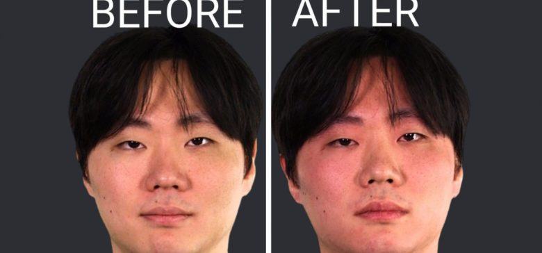 Pic of man's face before and after drinking.