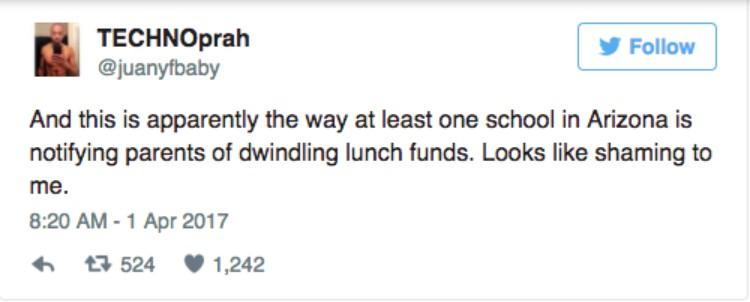 screenshot of tweet describing lunch money stamping incident