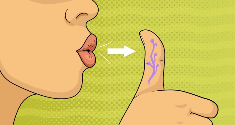 Illustration of blowing on thumb