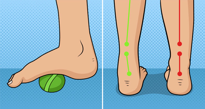 Illustration of massaging foot with tennis ball