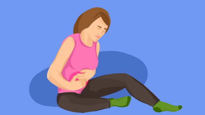 Illustration of woman in pain holding stomach