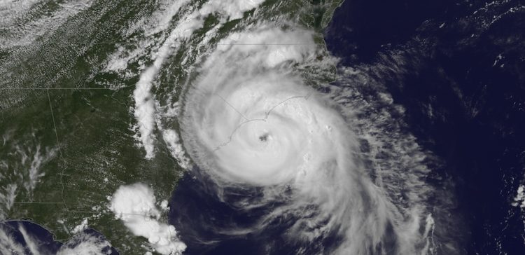 Image of hurricane on map.
