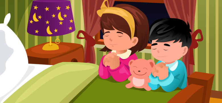 A vector illustration of kids praying before going to bed