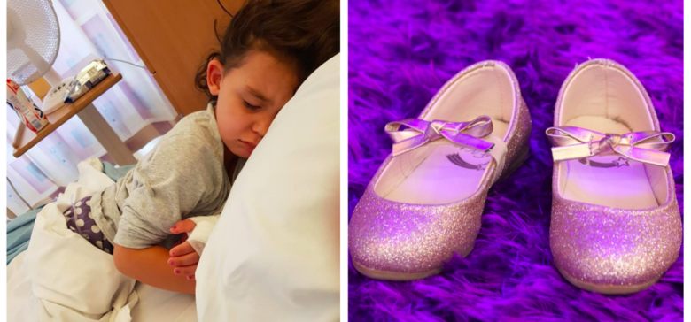 Split image of Sienna Rasul and purple kid shoes