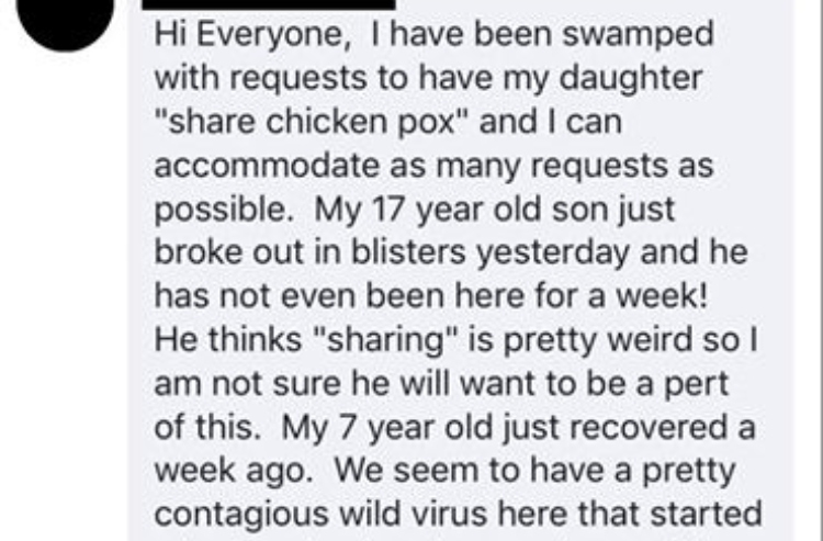 Screenshot of Facebook chicken pox group.