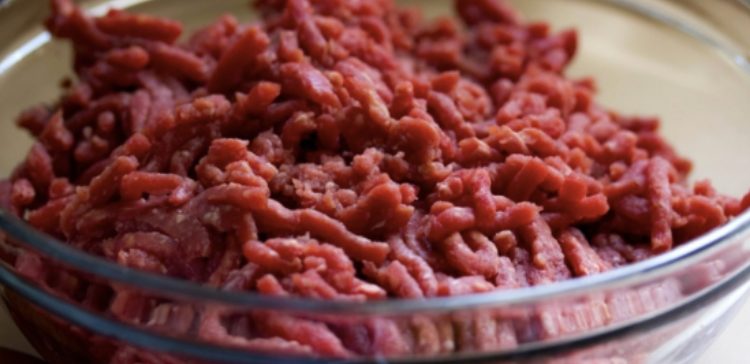 raw ground beef in glass bowl