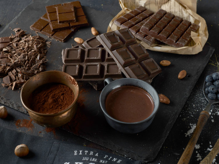Image of dark chocolate bars and coffee
