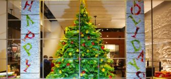 Image of Christmas tree display at Chipotle made of lettuce