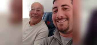 Image of a Christmas flight passengers Hal Vaughn and Mike Levy.