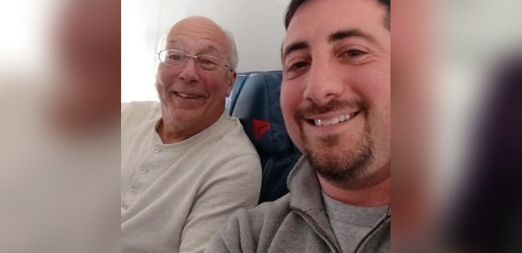 Image of a Christmas flight passengers Hal Vaughn and Mike Levy.