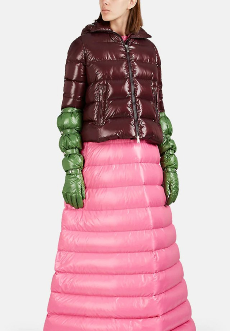 Image of puffer dress with puffer coat and sleeves