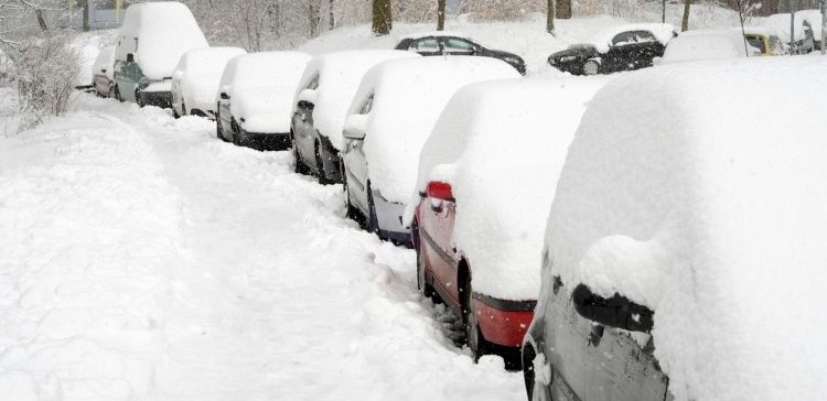 Image of cars covered in snow.