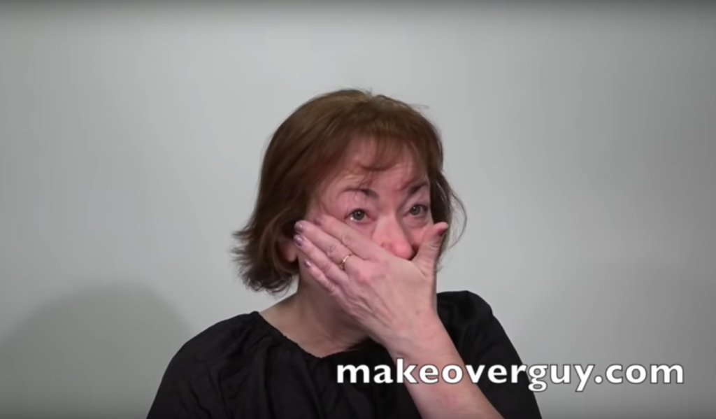 Image of woman crying before getting a makeover