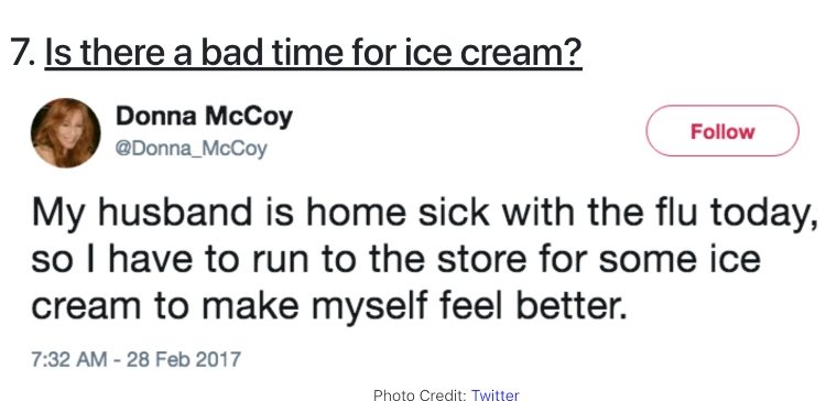 Image of tweet from woman complaining about husband who has a cold