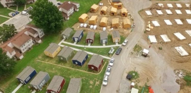 aerial view of veterans' tiny home village