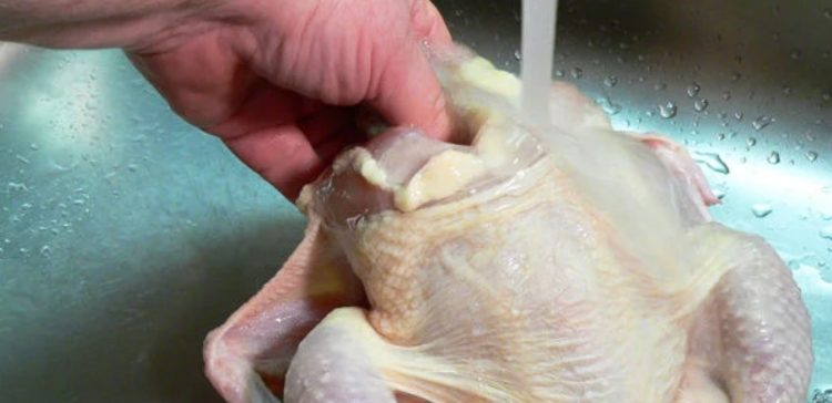 Image of raw chicken being wash