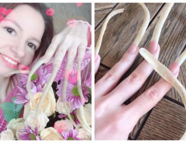 Split image of woman with record-breaking nails